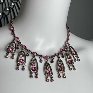 Victorian-style necklace adorned with pink Austrian crystals 20” Inch